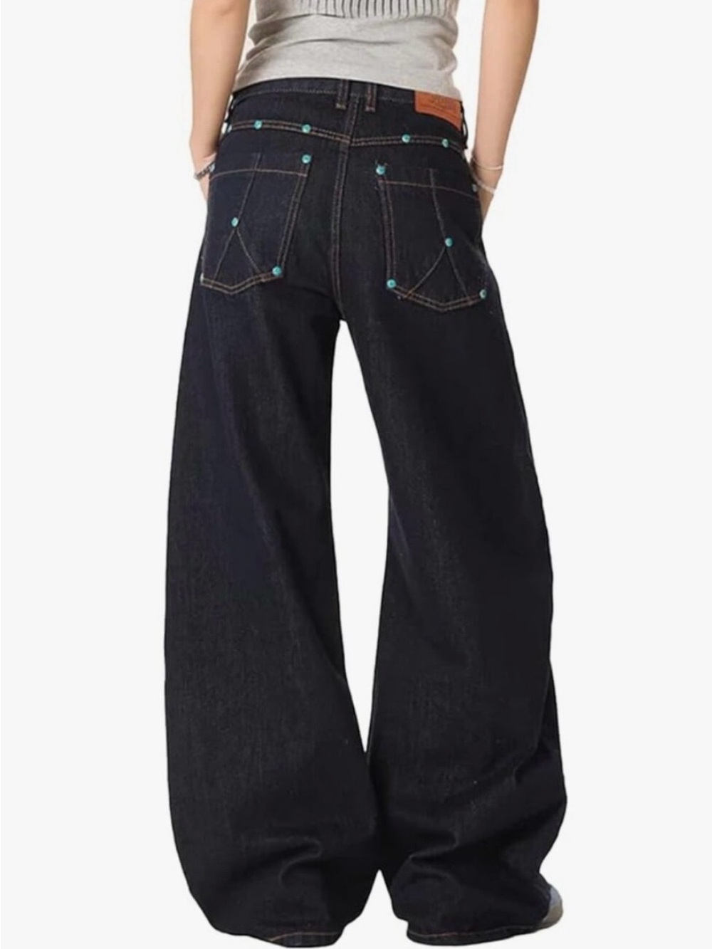Aelfric Eden Black Barrel High-Rise Jeans with Turquoise Accents - Picture 2 of 6